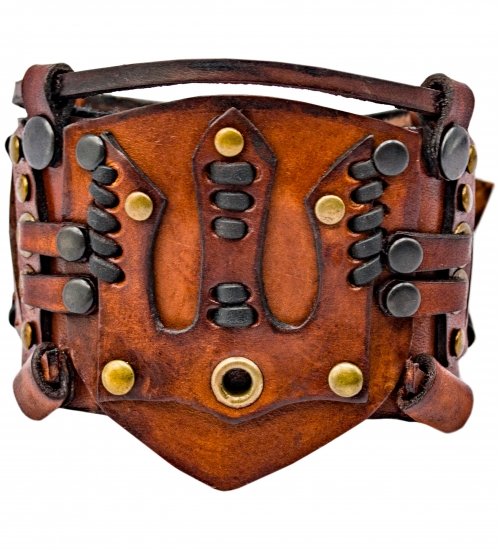 Браслет Стімпанк Тризуб (шкіряний) коричневий bsp-78