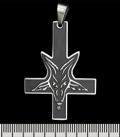 Кулон Перевернутий хрест з козлом, чорний фігурний (ptsb-236)