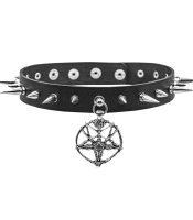 Шкіряний чокер Пентаграма Бафомета з шипами (csl-016)