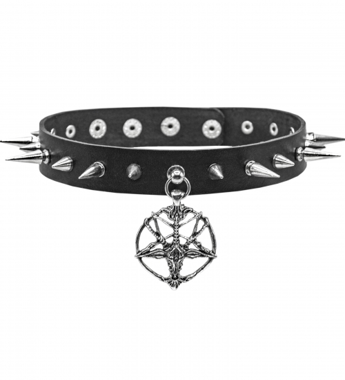 Шкіряний чокер Пентаграма Бафомета з шипами (csl-016)