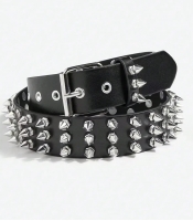 Ремінь із трьома рядами  фігурних шипів (PU шкіра) 100 см