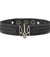 Браслет шкіряний чорний із Тризубом (ptsbua-006)