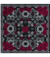 Бандана черная Красные розы с белыми узорами