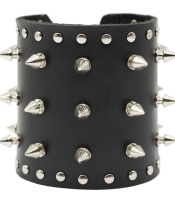 Браслет шкіряний з шипами, широкий (bsl-003)