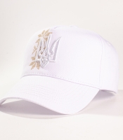 Бейсболка біла 3D Тризуб із золотим орнаментом Зірка Матері (uac-039)