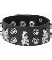 Браслет два ряди шипів та піратські черепи (bpu-009)