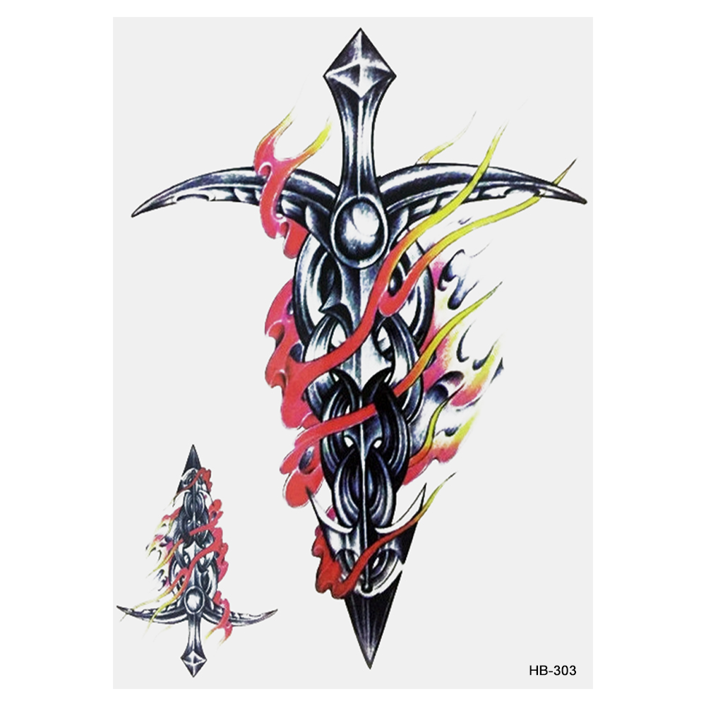 Временная тату Кинжал в огне (HB-303, 21x15 см)