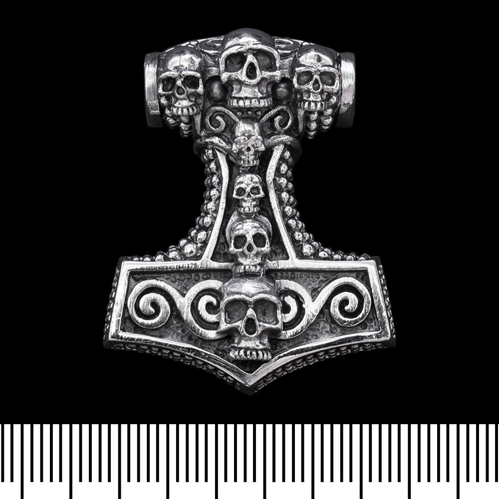 Кулон Молот Тора з черепами (срібло, 925 проба) (sp-119)
