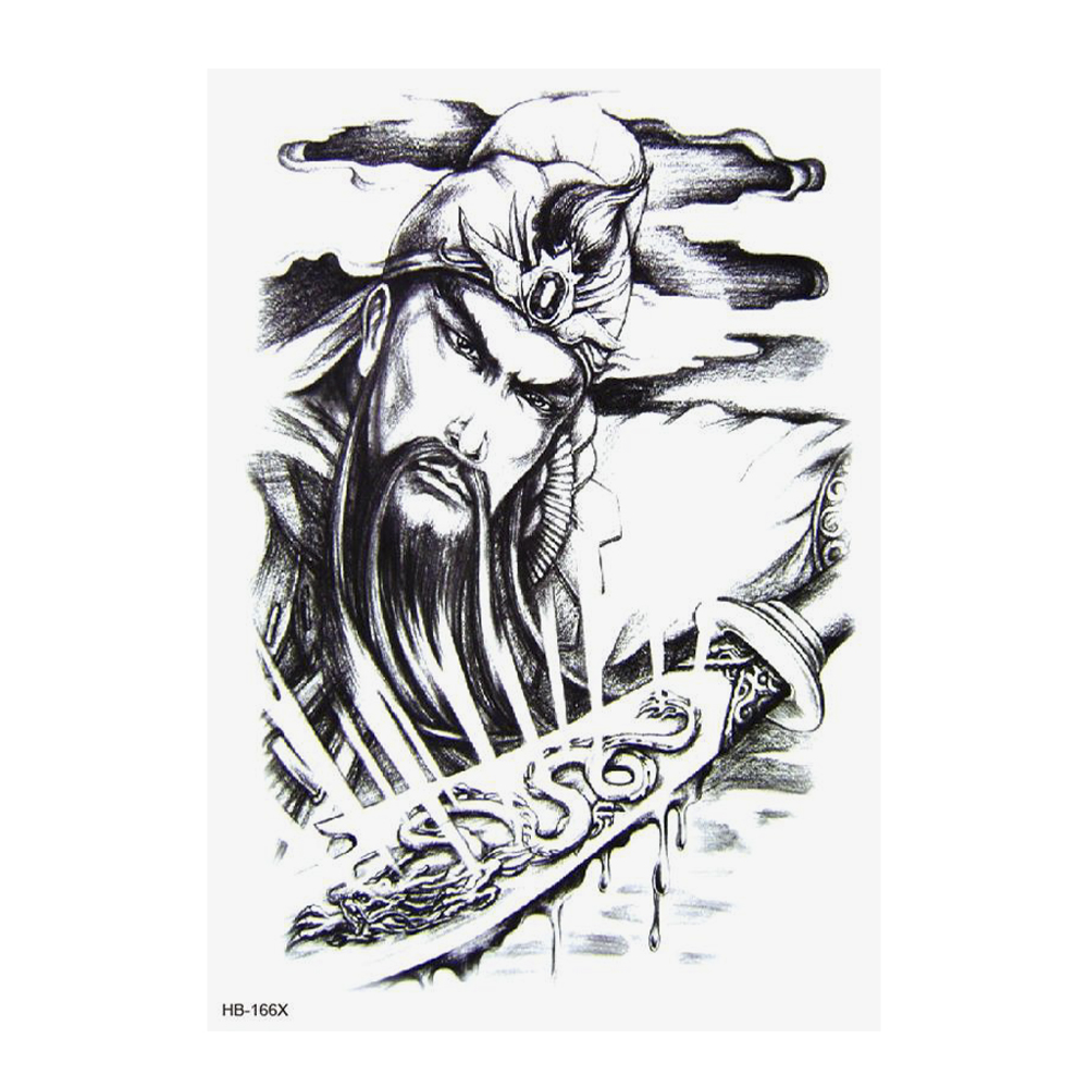 Временная тату Китайский воин с алебардой (HB-166X, 21x15 см)