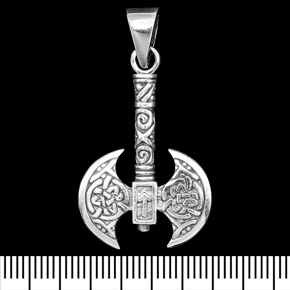 Кулон Лабрис з руною та скандинавським візерунком (срібло, 925 проба) (sp-231) Кулон Лабрис з руною та скандинавським візерунком (срібло, 925 проба) (sp-231)