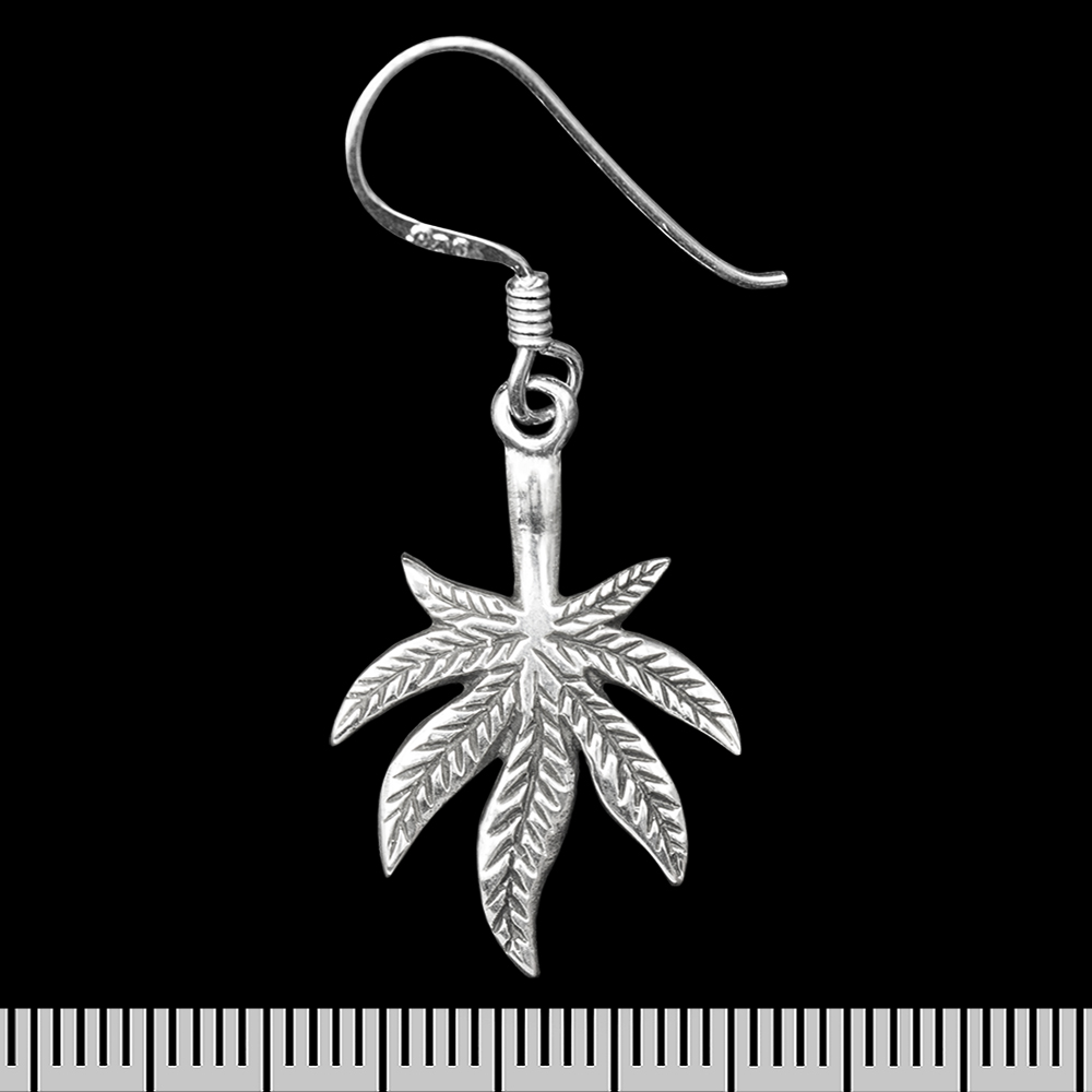 Сережка-гачок Cannabis leaf down (срібло, 925 проба) (ehs-032)
