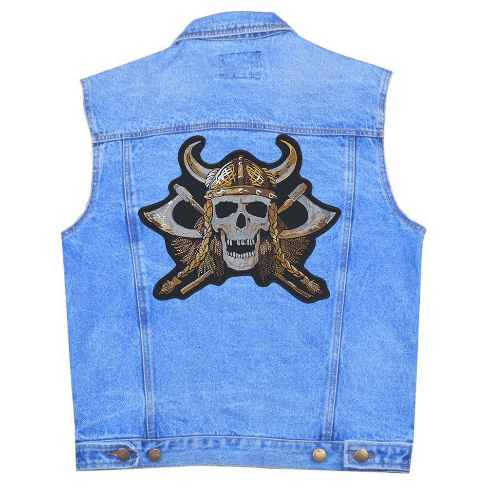 Нашивка наспинна Череп Вікінга з сокирами