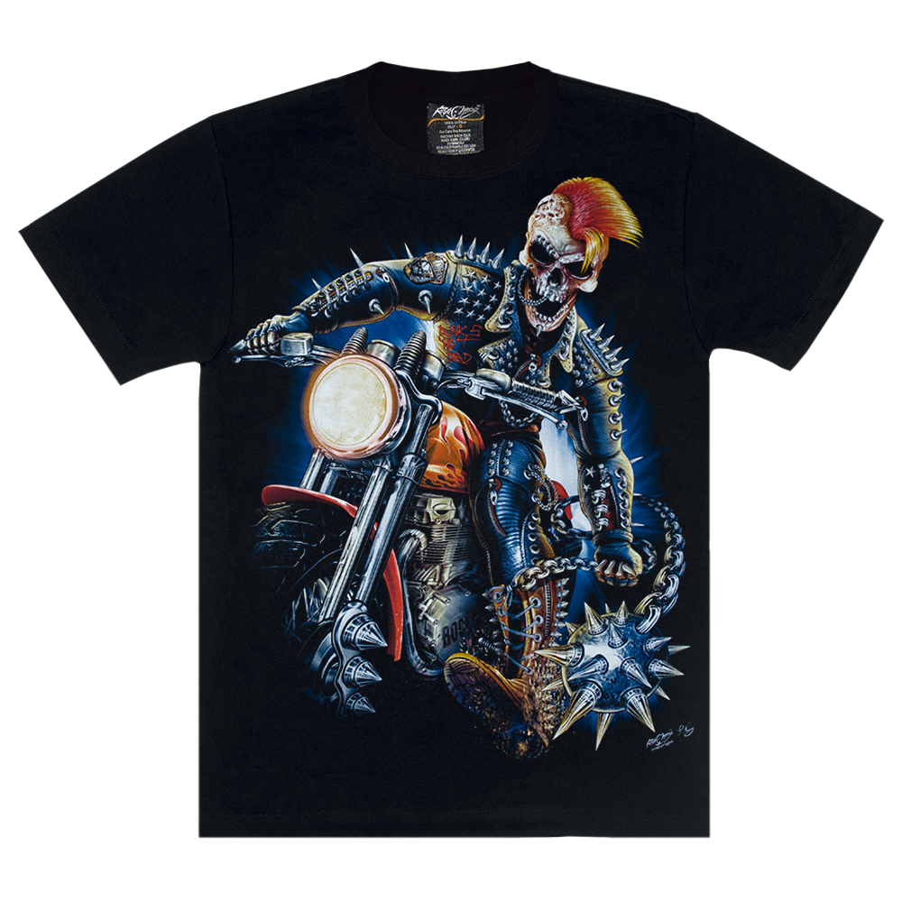 Футболка Скелет з кістенем на мотоциклі (світиться в темряві)