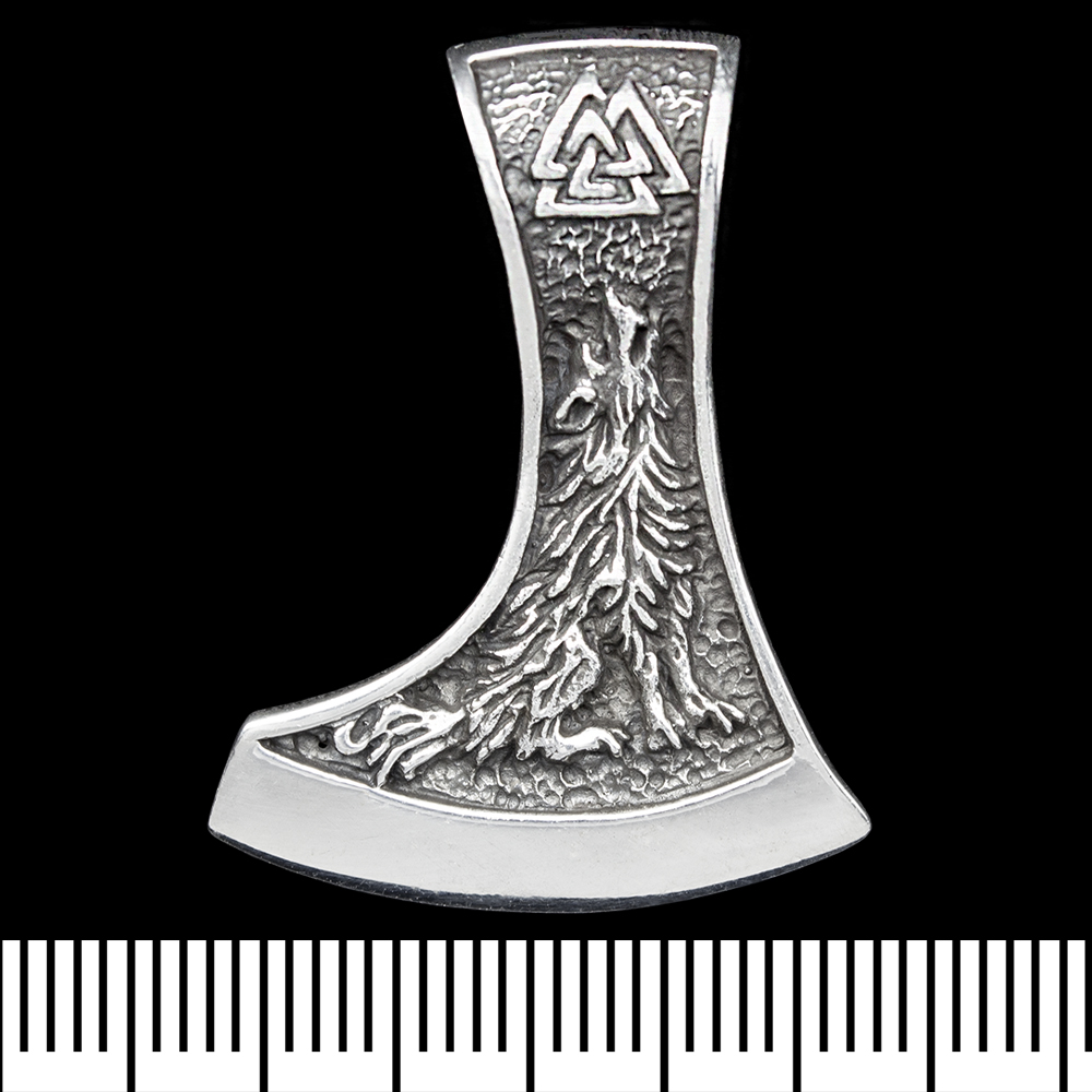 Кулон Сокира Перуна з вороном та вовком (срібло, 925 проба) (sp-226) Кулон Сокира Перуна з вороном та вовком (срібло, 925 проба) (sp-226)