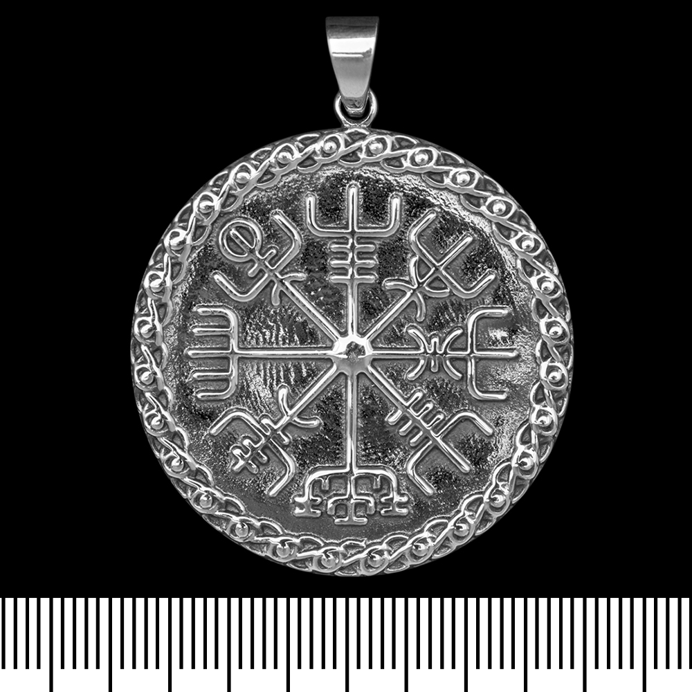 Кулон Vegvisir (Вегвізир, рунічний компас) у плетеному колі (срібло, 925 проба) (sp-168)