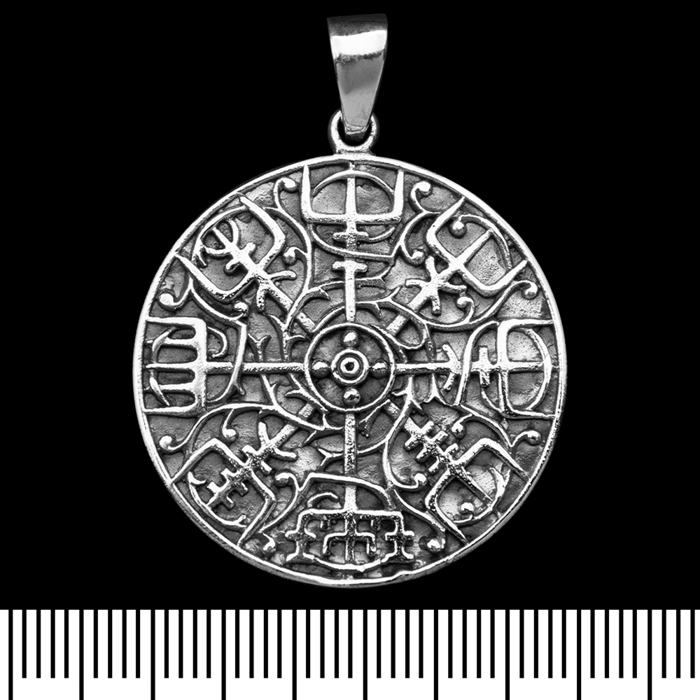 Кулон Vegvisir (рунічний компас) із солярним візерунком (срібло, 925 проба) (sp-173)