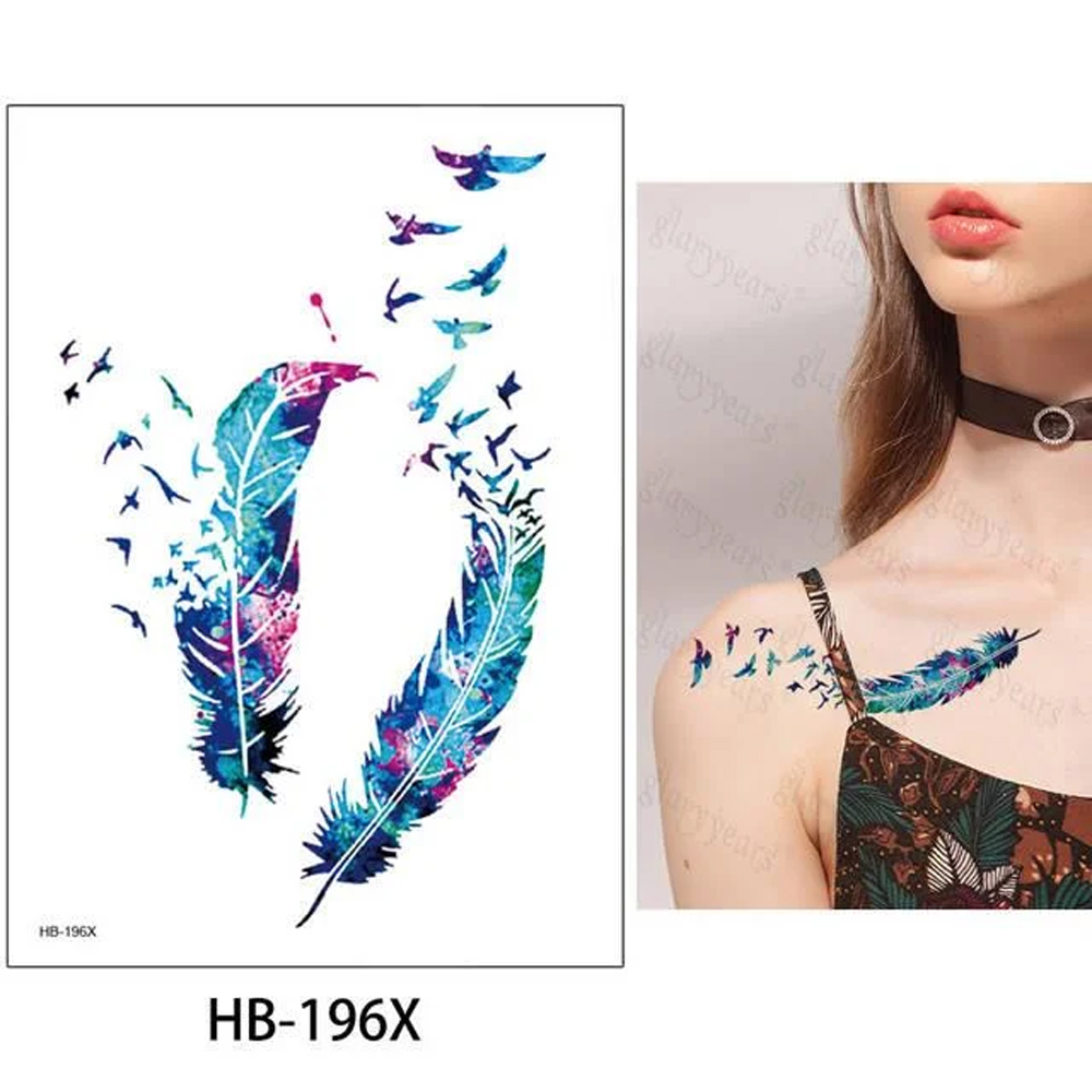 Временная тату Feathers and birds (HB-196X, 21x15 см)