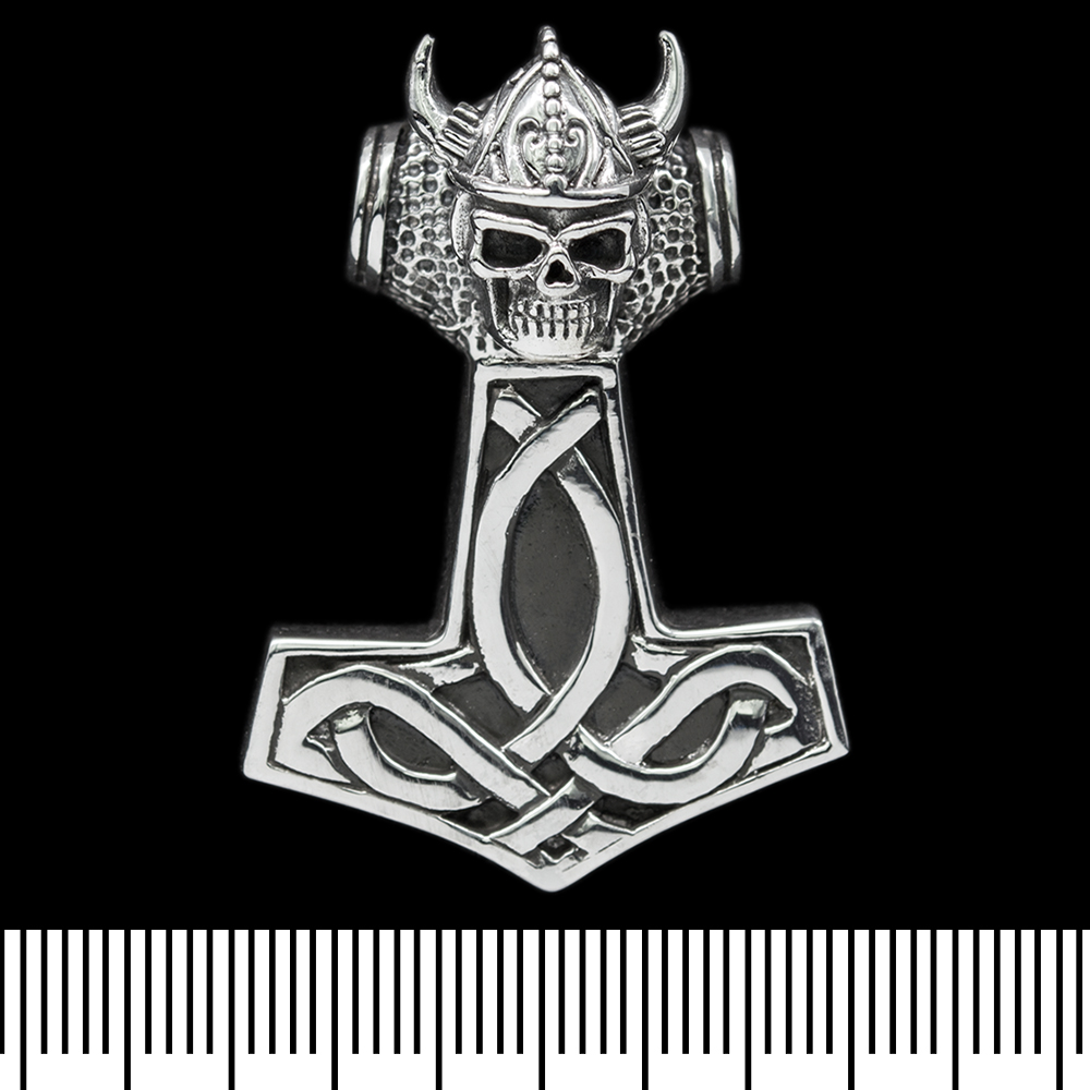 Кулон Молот Тора з черепом вікінга (срібло, 925 проба) (sp-130)