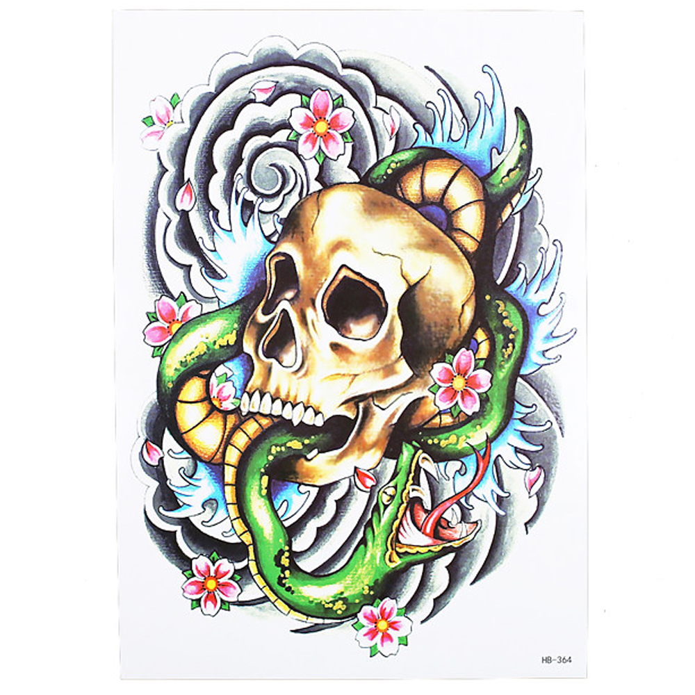Временная тату Змея в черепе (HB-364, 21x15 см)