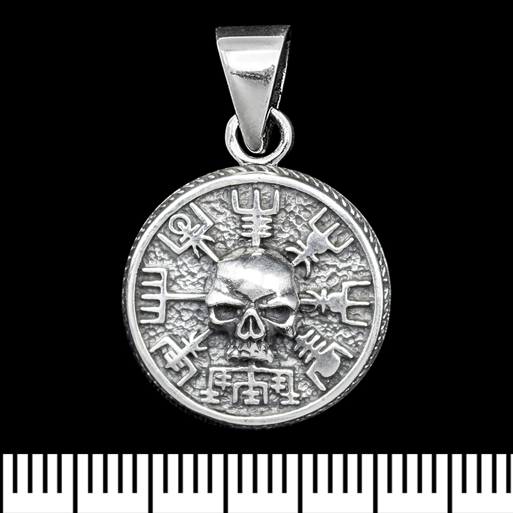 Кулон медальон Череп на рунічному компасі (маленький) (срібло, 925 проба) (sp-238) Кулон медальон Череп на рунічному компасі (маленький) (срібло, 925 проба) (sp-238)