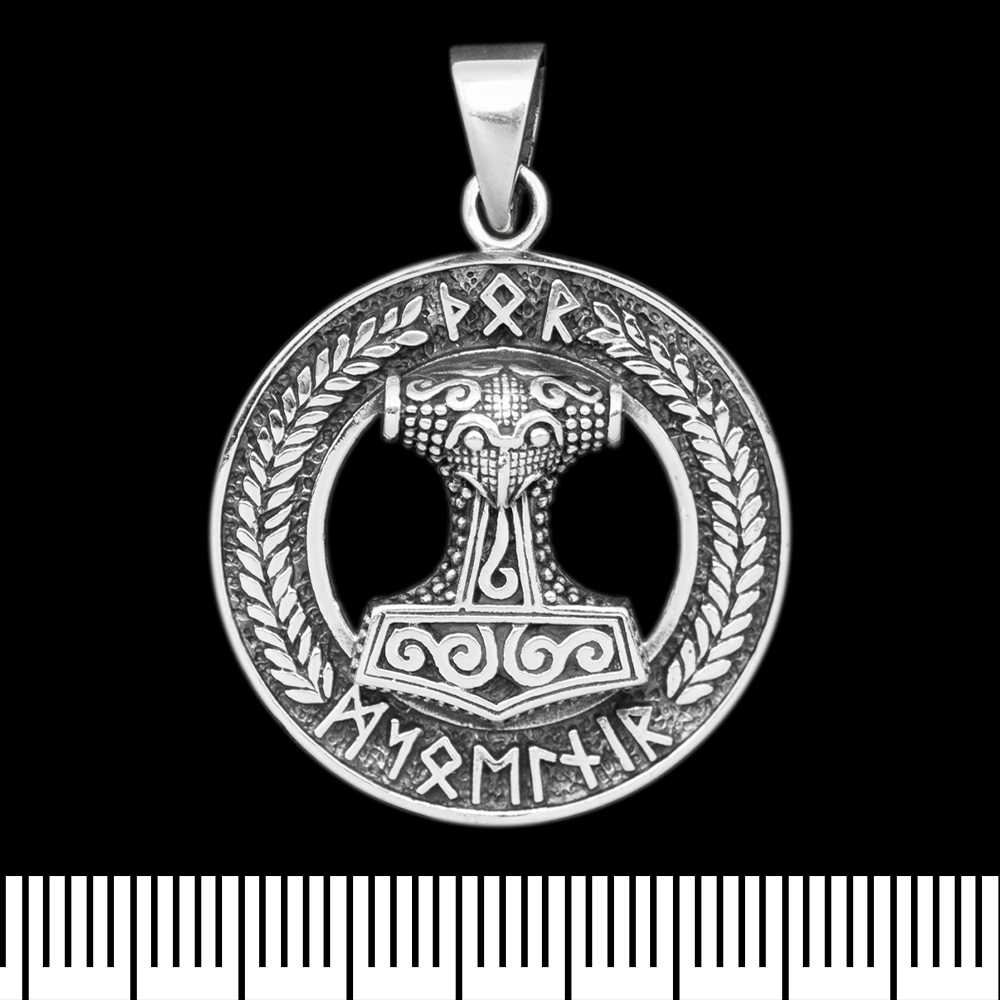 Кулон Вінок з Молотом Тора та рунами (срібло, 925 проба) (sp-218)