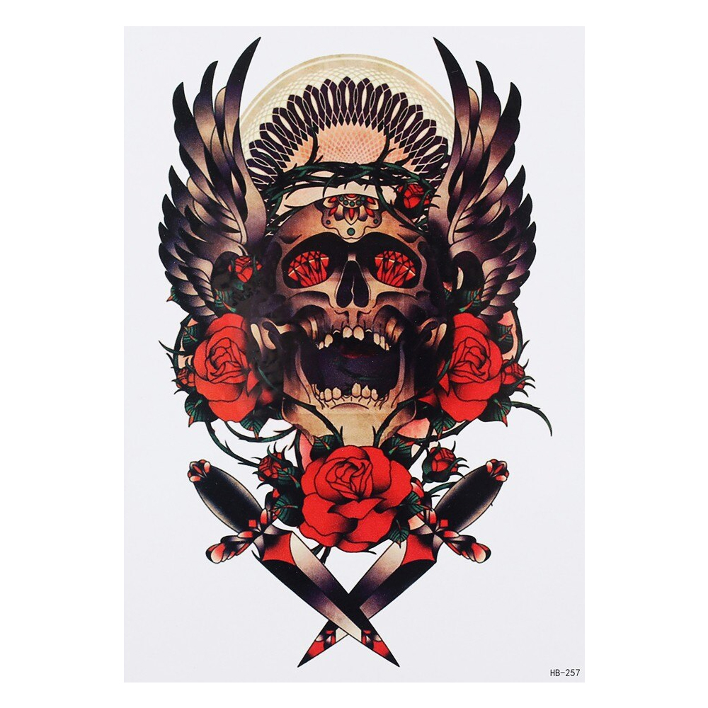 Временная тату Череп с крыльями (розы и ножи) (HB-257, 21x15 см)