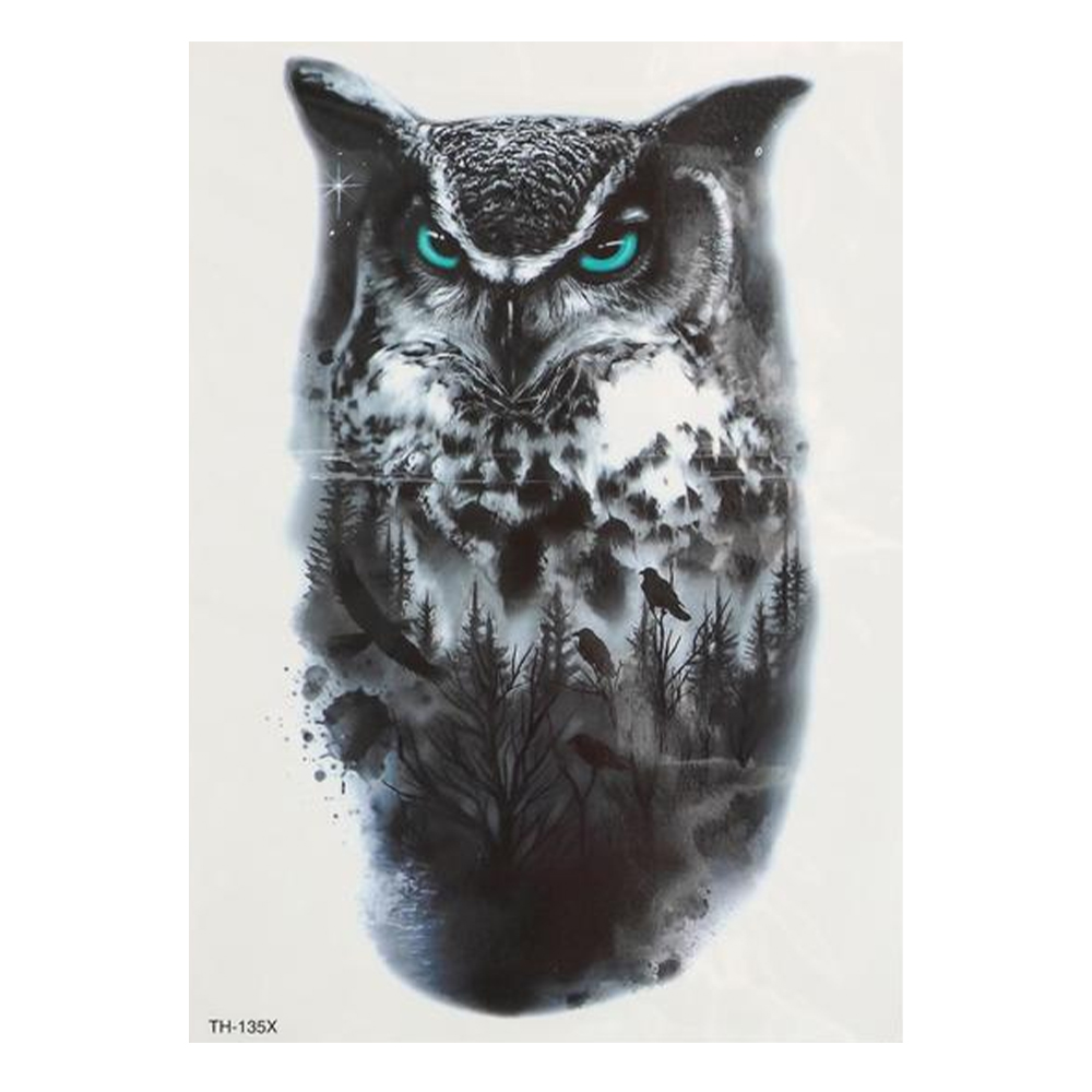 Временная тату Филин (лес) (TH-135X, 21x15 см)