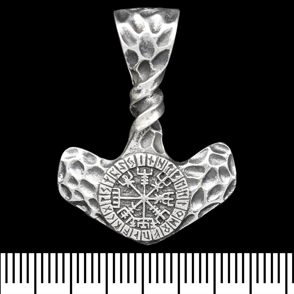 Кулон Молот Тора з рунічним компасом, "кований" (срібло, 925 проба) (sp-225) Кулон Молот Тора з рунічним компасом, "кований" (срібло, 925 проба) (sp-225)