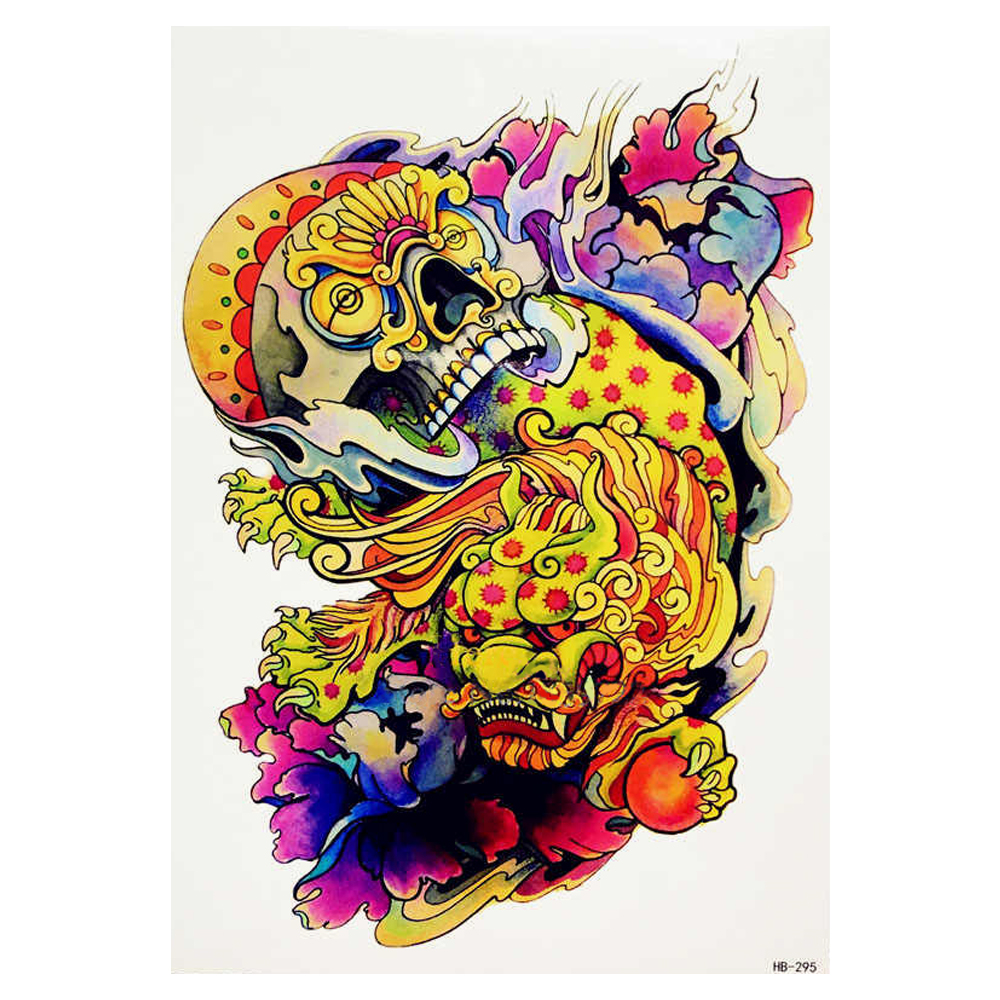 Тимчасова тату Китайський дракон з черепом (кольорова) (HB-295, 21x15 см)