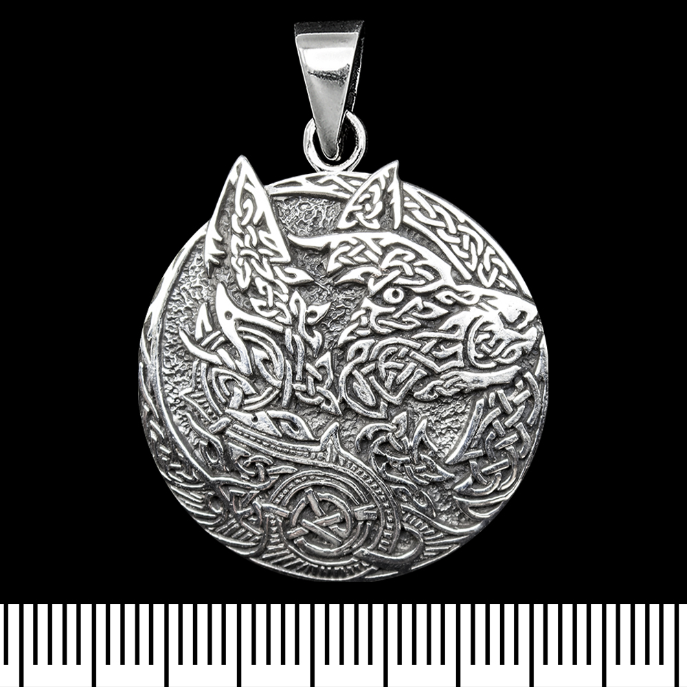 Кулон медальйон з вовком зі скандинавських візерунків (срібло, 925 проба) (sp-224) Кулон медальйон з вовком зі скандинавських візерунків (срібло, 925 проба) (sp-224)