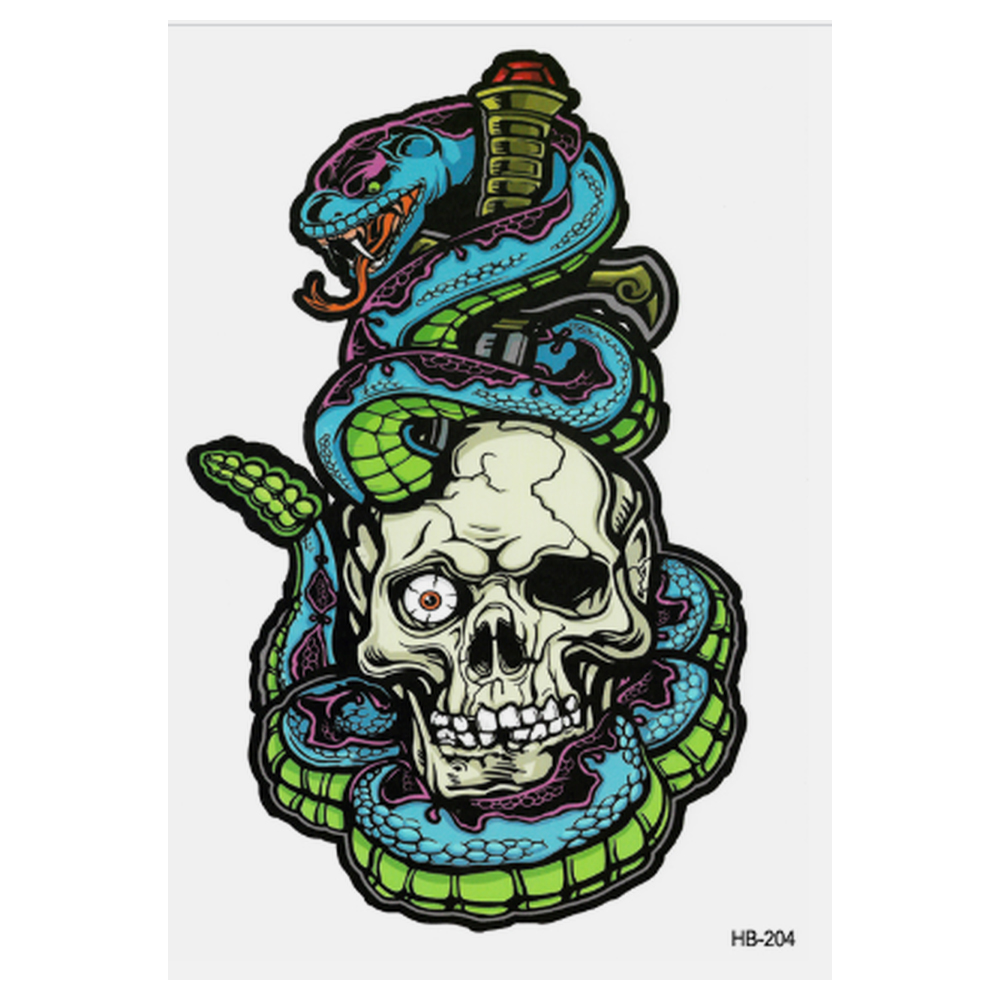 Тимчасова тату Гримуча змія на черепі (HB-204, 21x15 см)