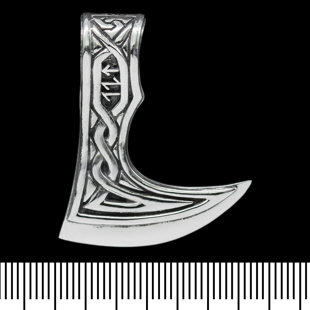 Кулон Сокира Перуна з візерунком та рунами (срібло, 925 проба) (sp-128)