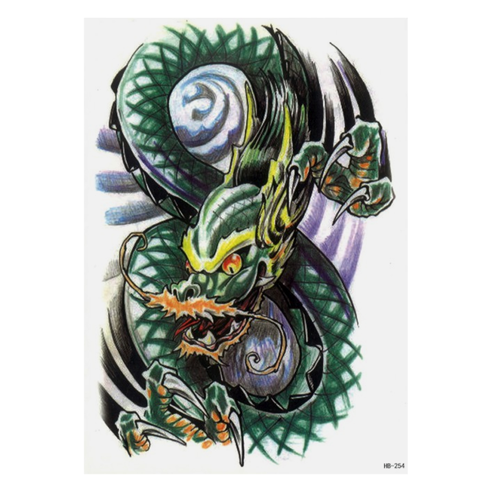 Временная тату Китайский дракон (зелёный) (HB-254, 21x15 см)