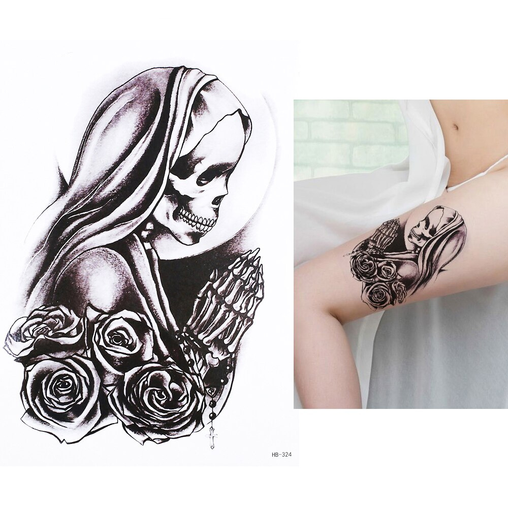 Временная тату Скелет в молитве (HB-324, 21x15 см)