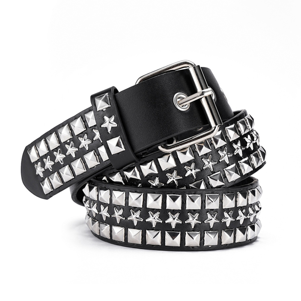 Ремінь 2 ряди маленької піраміди та ряд зірок (PU шкіра)