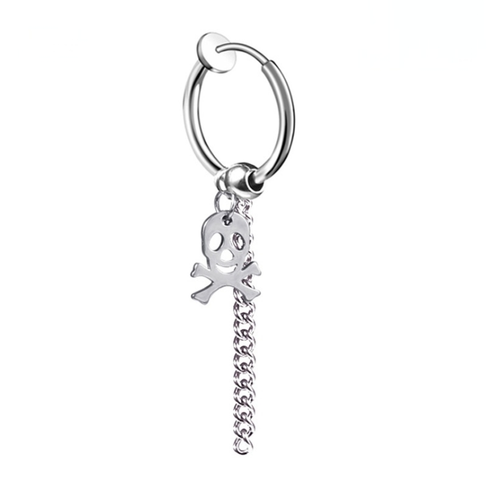 Сережка-обманка без проколу  Чорна мітка та ланцюжок (медична сталь) (ea-053)