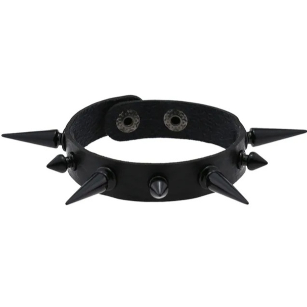 Браслет з чорними фігурними великими та малими шипами (bpu-011)