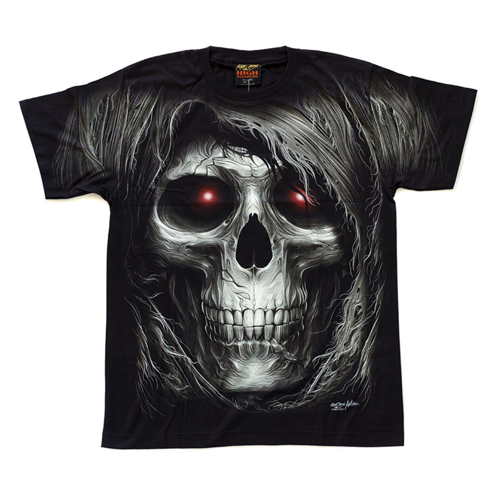 Футболка Череп с волосами и красными глазами (светится в темноте)