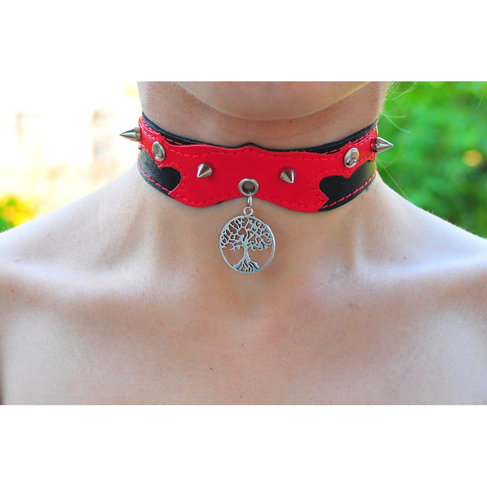 Кожаный чокер (ar-005) с кулоном Дерево (цвет серебро)