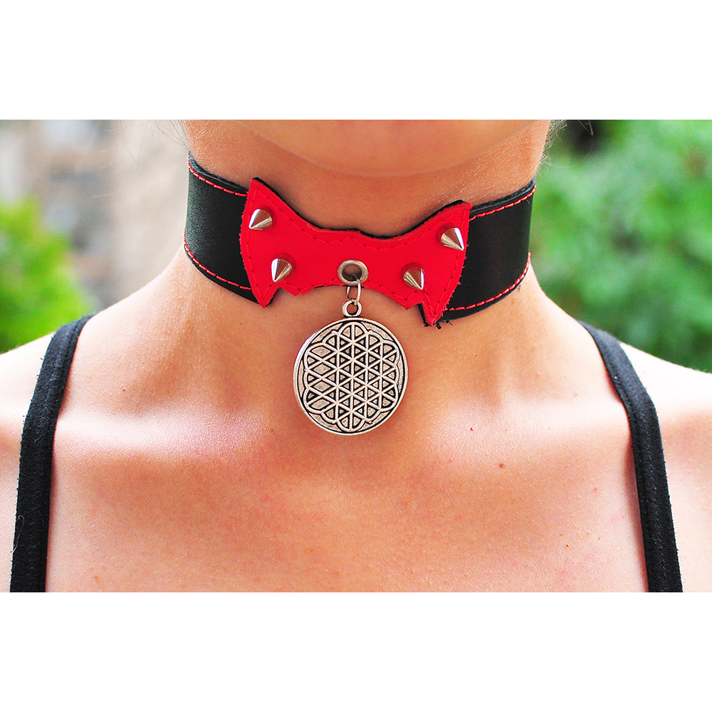 Кожаный чокер (ar-003) с кулоном Цветок жизни