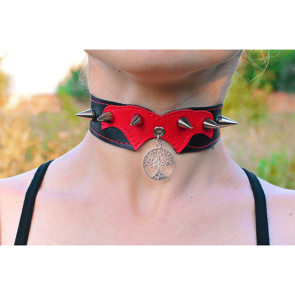 Кожаный чокер (ar-007) с кулоном Дерево (цвет серебро)