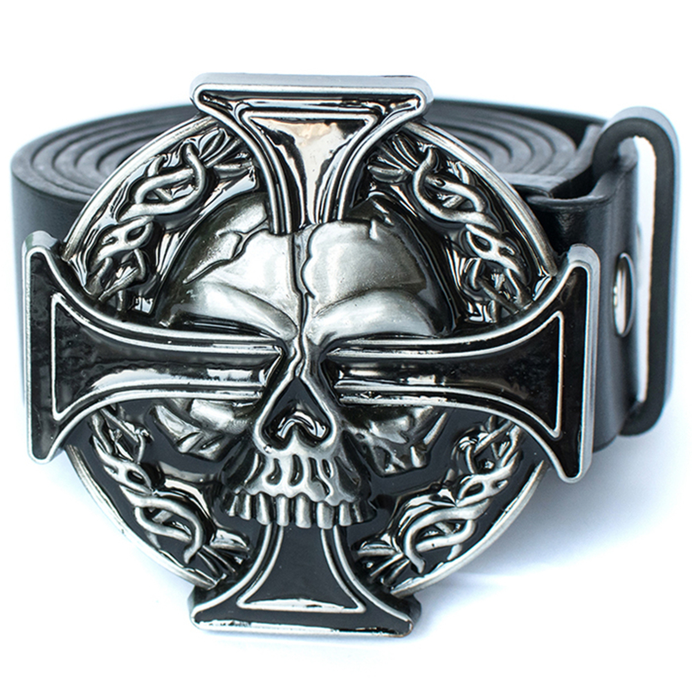 Пряжка Кельтский крест с черепом, Комплект поставки товара Пряжка + ремень (натуральная кожа)