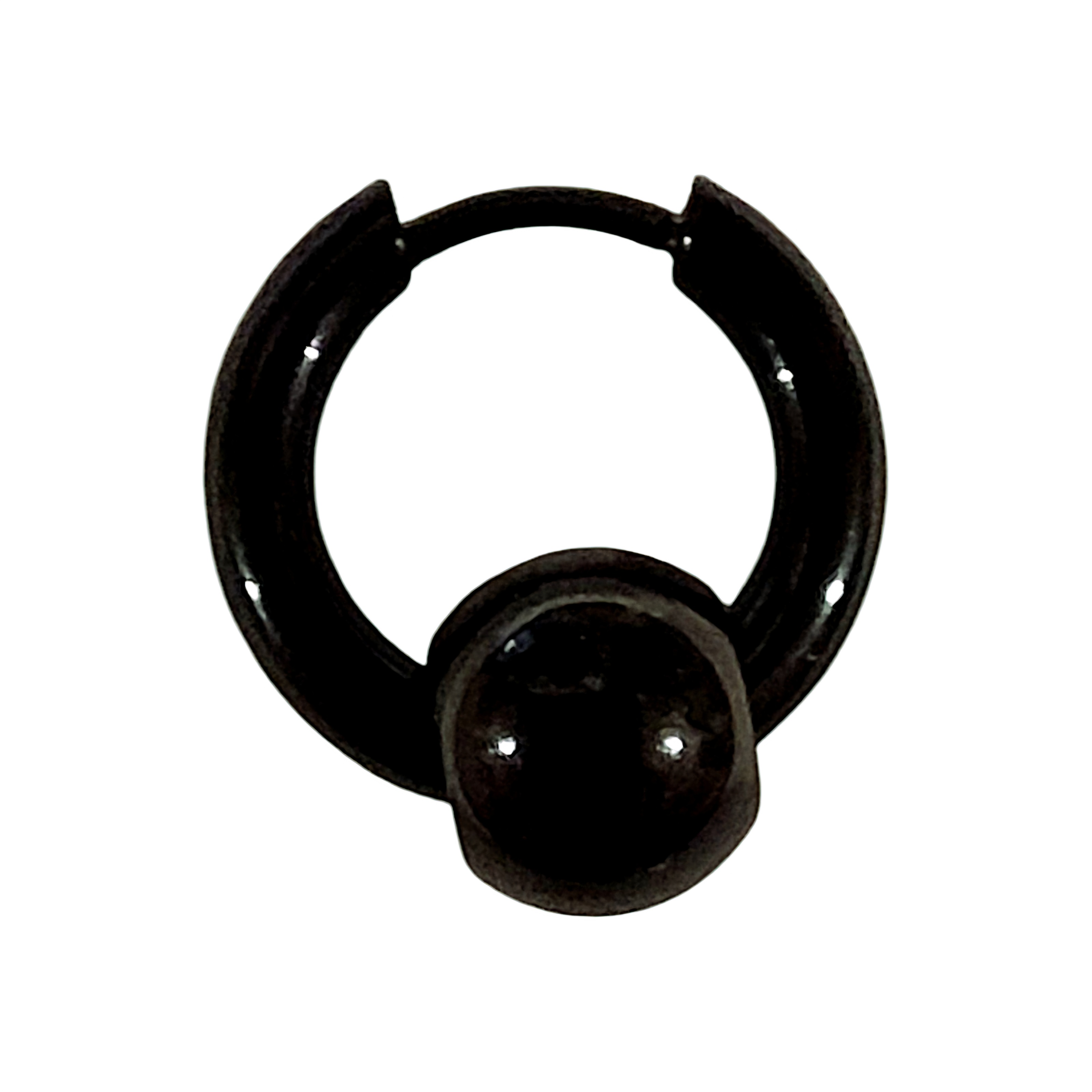 Сережка-кільце хард обманка з кулькою (титан, чорний, 15 мм) ea-154