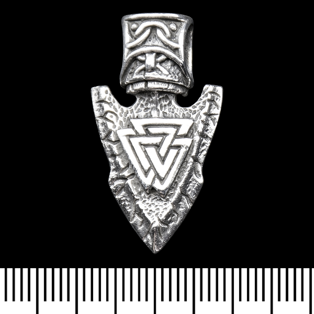 Кулон Наконечник стріли з Валкнутом (срібло, 925 проба) (sp-247)