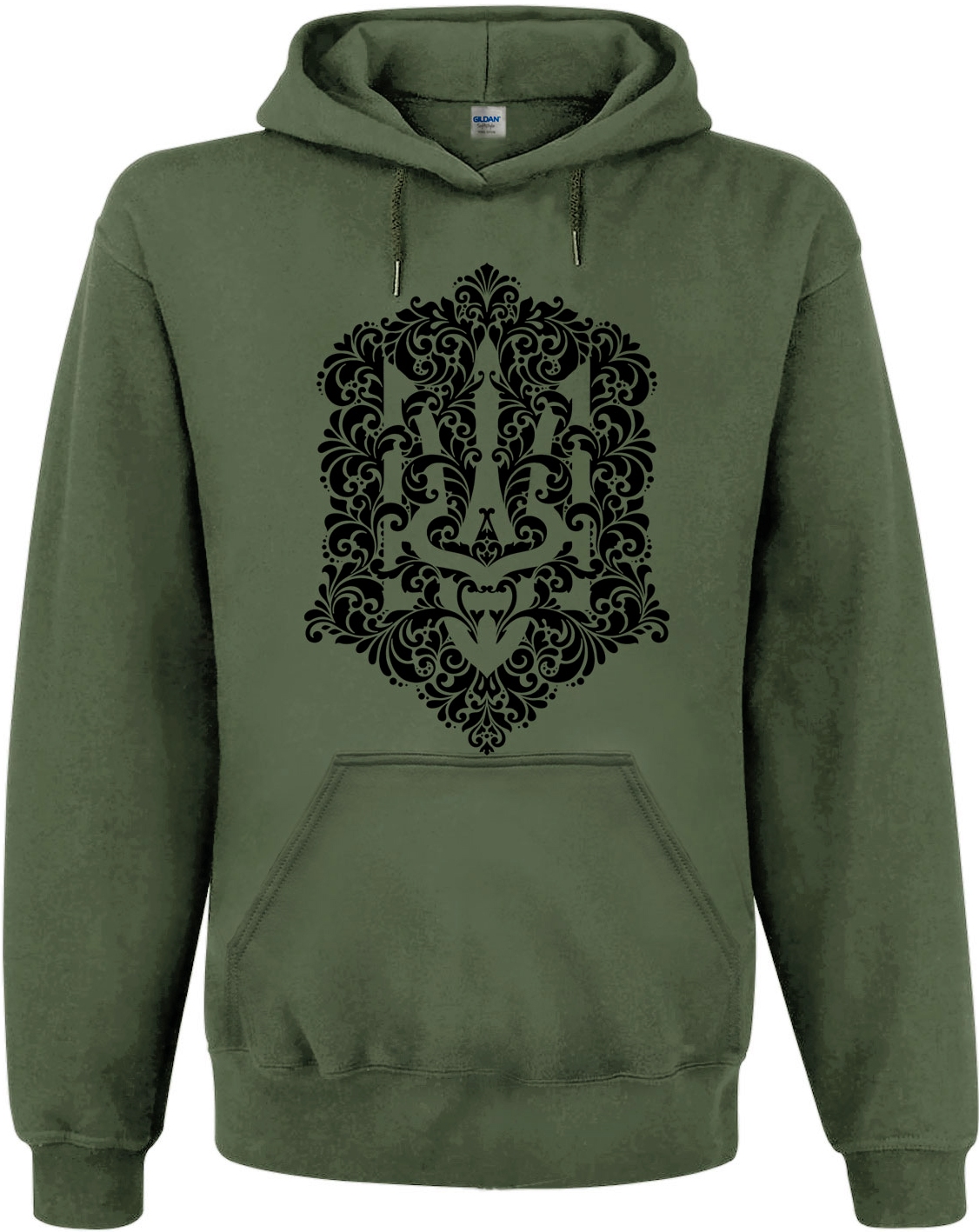 Худі Тризуб у рослинному візерунку (олива) Худі Тризуб у рослинному візерунку (олива)