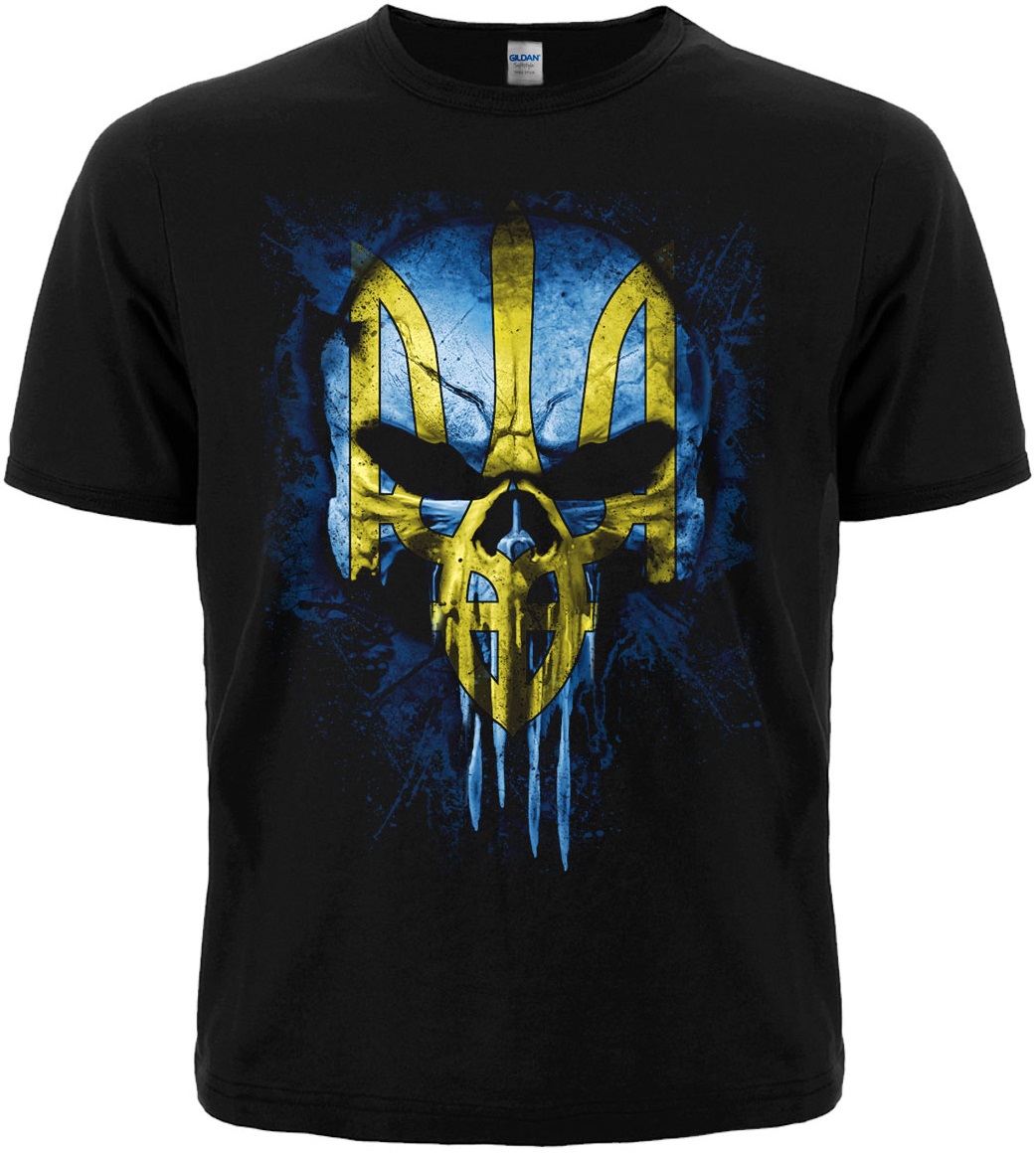 Футболка Череп (Punisher) із Тризубом (жовто-блакитний)