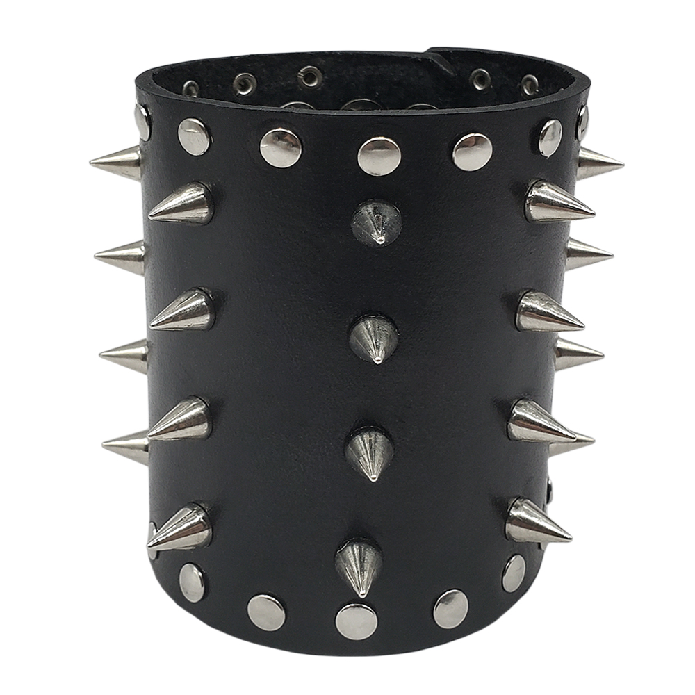 Браслет шкіряний з 4 рядами шипів, широкий на кнопках (bsl-007)