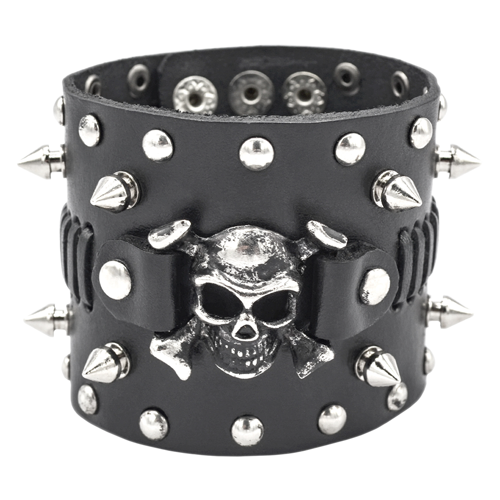 Браслет з фігурними шипами та піратським черепом (bsl-011)