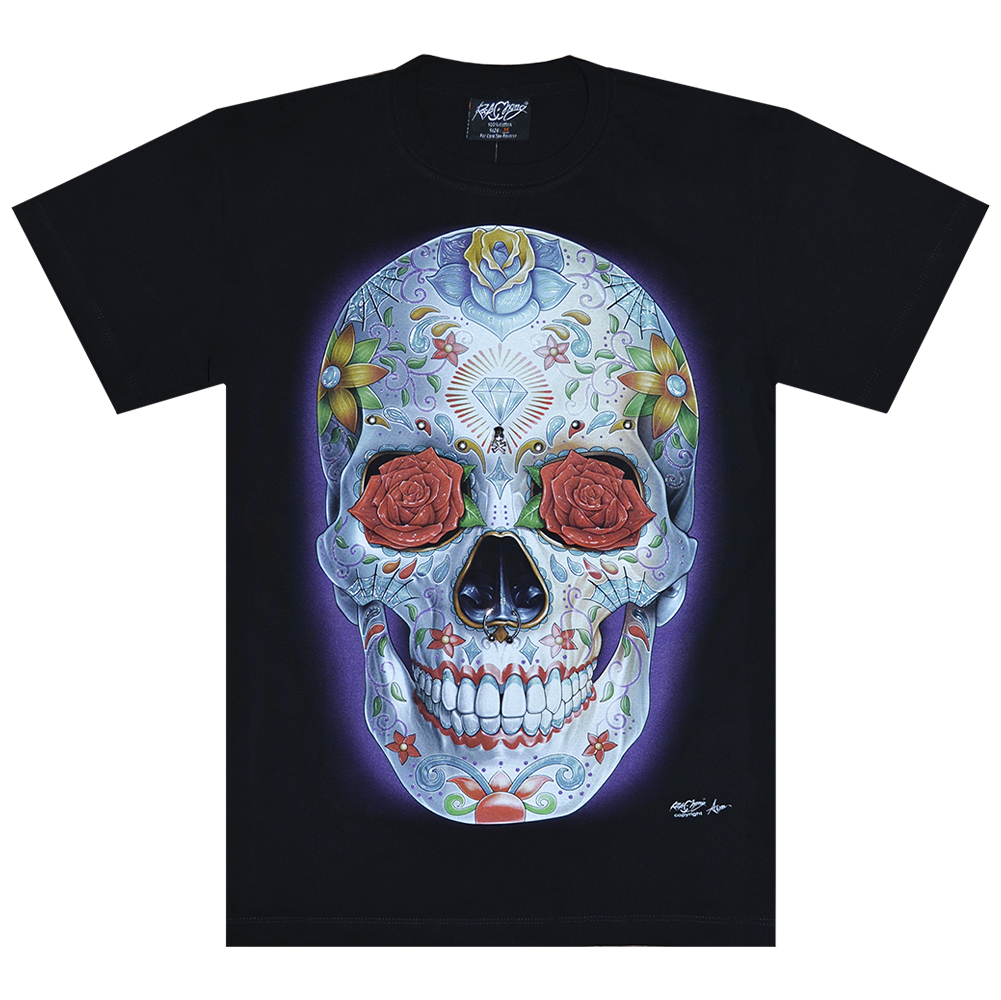 Футболка Calavera Skull With Roses (3D, светится в темноте)