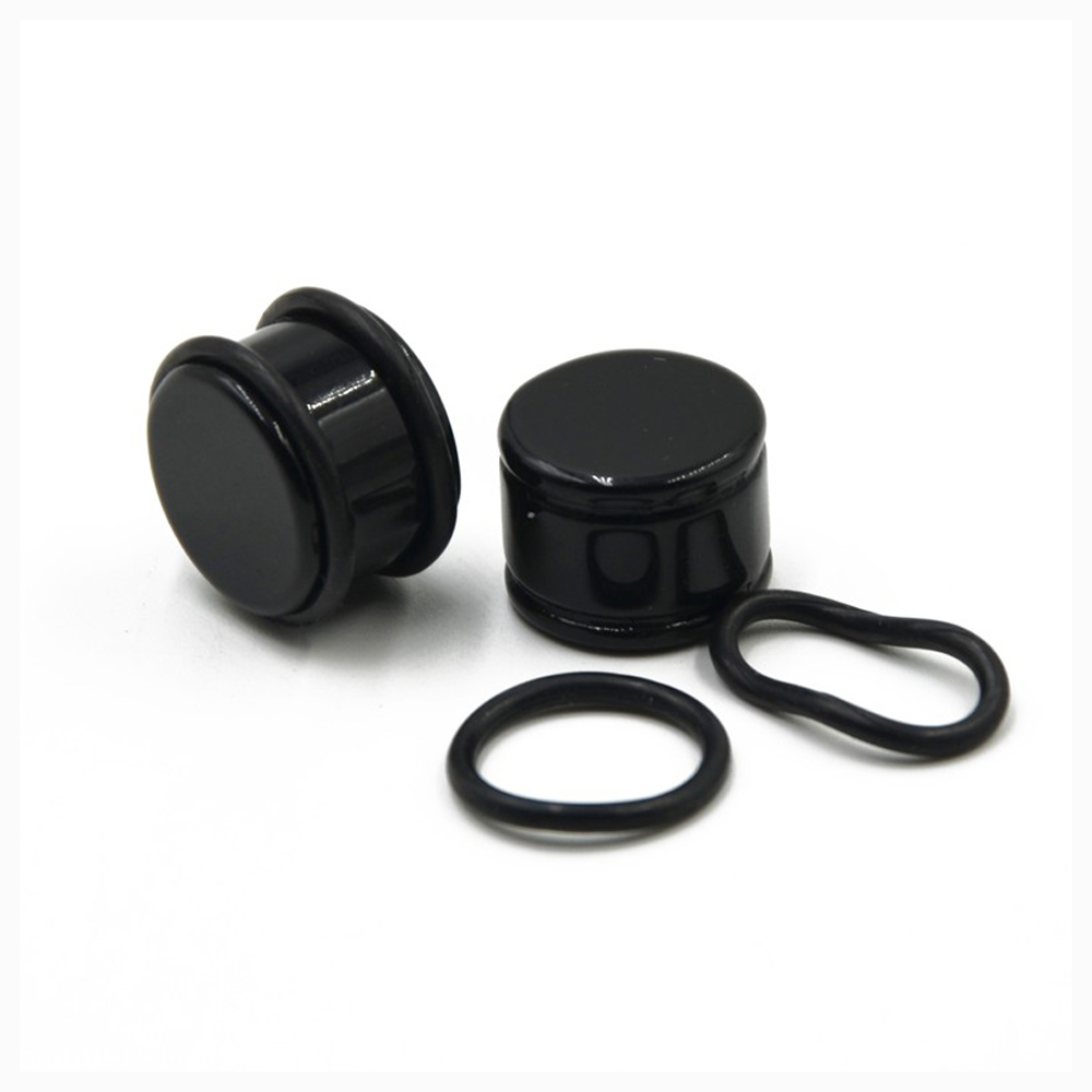 Плаг з гумовим фіксатором (акрил, колір чорний, 20мм) p-006